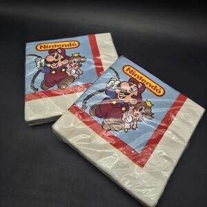 Vintage Nintendo Mario Princess Peach Paper Napkins Two Packs of 16 1980s 1990s